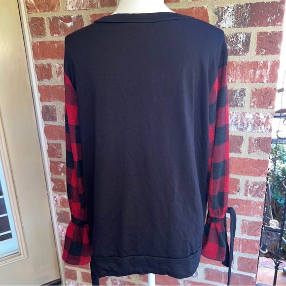 143 story black red check boutique sleeve long M - Picture 2 of 15